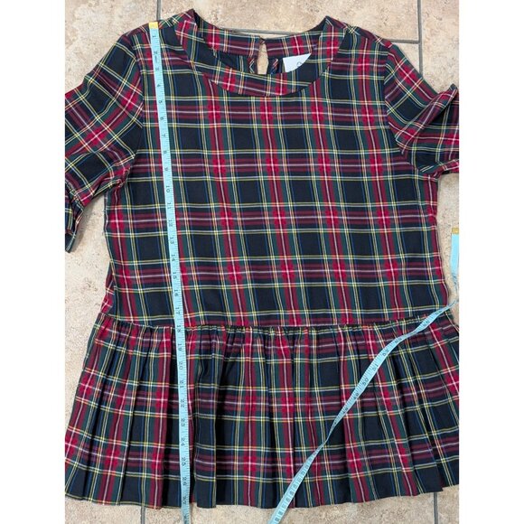 LaRoque Orginal Tartan Print Peplum Ruffle Short Sleeve Top Sz L Preppy Holiday - Picture 8 of 9